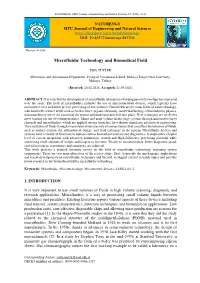 Microfluidic Technology and Biomedical Field