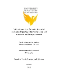 Suicide Prevention: Exploring Aboriginal Understandings of Suicides from a Social and Emotional Wellbeing Framework