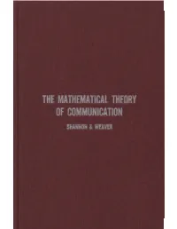 THE MATHEMATICAL THEORY of COMMUNICATION by Claude E