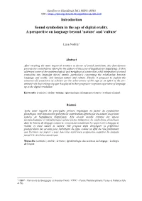 Introduction Sound Symbolism in the Age of Digital Orality. a Perspective