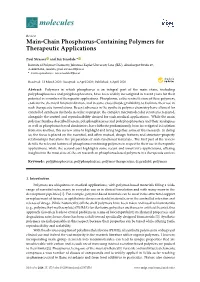 Main-Chain Phosphorus-Containing Polymers for Therapeutic Applications