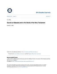 Suicide at Masada and in the World of the New Testament
