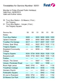 Timetables for Service Number: 50/51