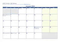 2020 Calendar - EU Holidays This Full Year Calendar Is in PDF Format for Easy Printing