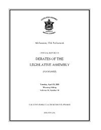 Debates of the Legislative Assembly