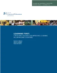 Learning First: a Research Agenda for Improving Learning in Low-Income Countries