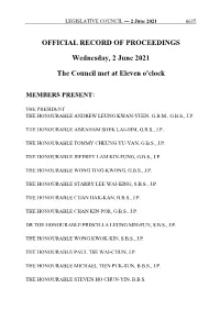 OFFICIAL RECORD of PROCEEDINGS Wednesday, 2