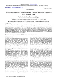Studies on Analysis of Antioxidant and Enzyme Inhibitory Activity of Vitex Negundo Linn