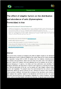 The Effect of Edaphic Factors on the Distribution and Abundance of Ants (Hymenoptera: Formicidae) in Iran