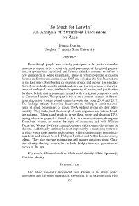 An Analysis of Stormfront Discussions on Race