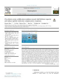 CO2-Driven Ocean Acidification Weakens Mussel Shell Defense Capacity and Induces Global Molecular Compensatory Responses