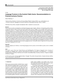 Language Provision in the Scottish Public Sector: Recommendations to Promote Inclusive Practice