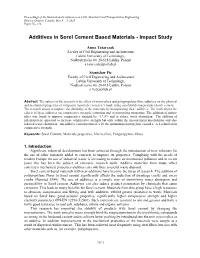 Additives in Sorel Cement Based Materials - Impact Study