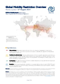 Global Mobility Restriction Overview Weekly Update • 2Nd August 2021