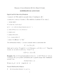 MATHEMATICAL LANGUAGE Logical and Set-Theoretical Symbols