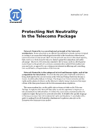 Protecting Net Neutrality in the Telecoms Package
