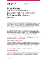 Client Update U.S. Issues Guidance on Sanctions Relating to Russia's