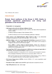Good Resilience of the Group in 2020, Thanks to Excellent Operational Performance and Strong Cash Generation in the Second Half