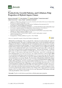 Productivity, Growth Patterns, and Cellulosic Pulp Properties of Hybrid Aspen Clones