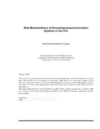 Web Manifestations of Knowledge-Based Innovation Systems in the U.K