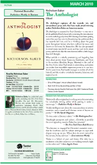 The Anthologist Captures All the Warmth, Wit, and Extraordinary Prose Style That Have Made Award-Winning Author Nicholson Baker an American Master