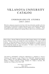 Villanova University Catalog, Introduction