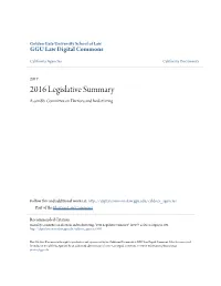 2016 Legislative Summary Assembly Committee on Elections and Redistricting