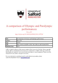 A Comparison of Olympic and Paralympic Performances Percy, DF