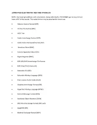 Approved Electronic Record Formats Note