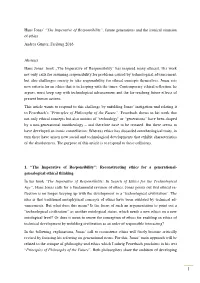 Hans Jonas' “The Imperative of Responsibility”, Future Generations