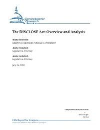 The DISCLOSE Act: Overview and Analysis