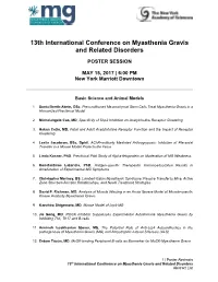 Poster Abstracts 13Th International Conference on Myasthenia Gravis and Related Disorders Abstract List