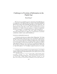 Challenges to Freedom of Information in the Digital Age
