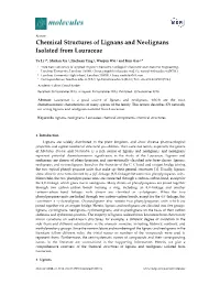 Chemical Structures of Lignans and Neolignans Isolated from Lauraceae