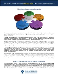 Consulting Graduate Level Careers in CONSULTING – Resources And