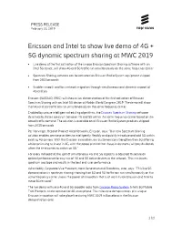 Ericsson and Intel to Show Live Demo of 4G + 5G Dynamic Spectrum Sharing at MWC 2019