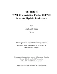 The Role of WNT Transcription Factor TCF7L2 in Acute Myeloid Leukaemia