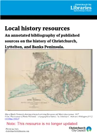An Annotated Bibliography of Published Sources on Christchurch