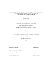 An Approach to the Pedagogy of Beginning Music Composition: Teaching Understanding and Realization of the First Steps in Composing Music