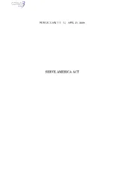 Edward M. Kennedy Serve America Act, an Act to Reauthorize and [H.R