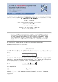Ramanujan's Harmonic Number Expansion Into Negative Powers Of