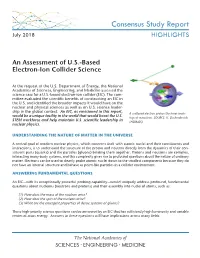 Report Highlights Was Prepared by the Board on Physics and Astronomy (BPA) Based on the Report an Assessment of U.S.-Based Electron-Ion Collider Science (2018)