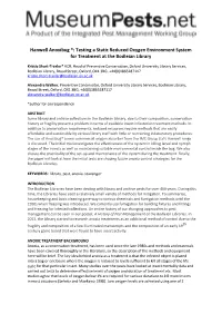 Hanwell Anoxibug ®: Testing a Static Reduced Oxygen Environment System for Treatment at the Bodleian Library
