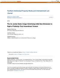 The Air Jordan Rules: Image Advertising Adds New Dimension to Right of Publicity–First Amendment Tension