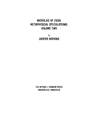 Nicholas of Cusa: Metaphysical Speculations: Volume Two