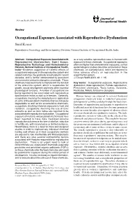 Occupational Exposure Associated with Reproductive Dysfunction
