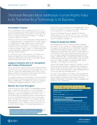 Thomson Reuters Must Addresses Human Rights Risks in Its Transition to a Technology & AI Business