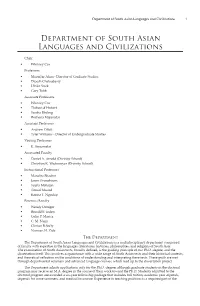 Department of South Asian Languages and Civilizations 1