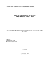 RUNNING HEAD: Aging in the Context of Immigration and Care Labour