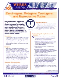 Carcinogens, Mutagens, Teratogens and Reproductive Toxins